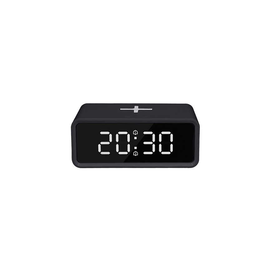 Digitalni sat sa Qi bežičnim punjačem, 230V/CR2032, crni