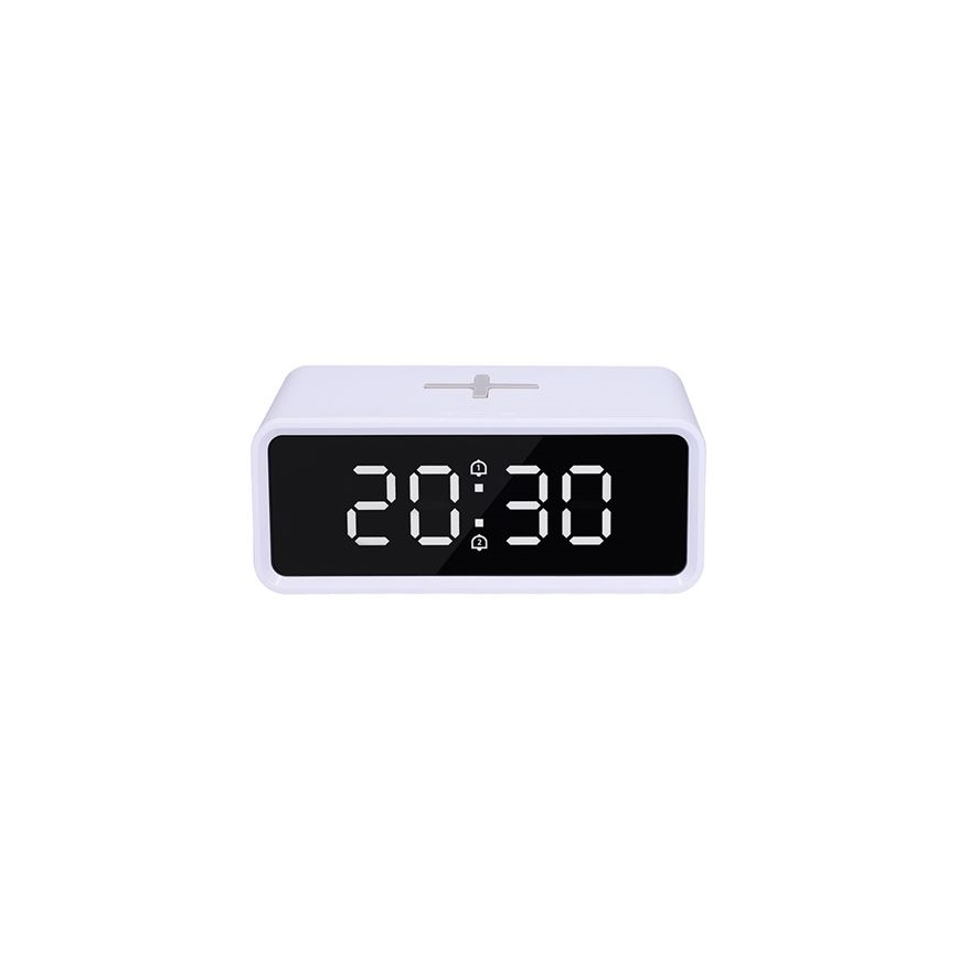 Digitalni sat sa Qi bežičnim punjačem 230V/CR2032 beo