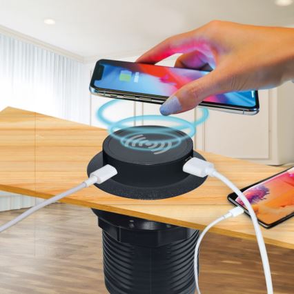 Ugradni bežični punjač + USB A+C crni