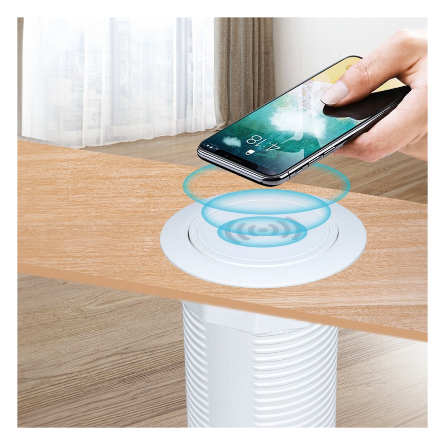 Ugradni bežični punjač + USB A+C, beo