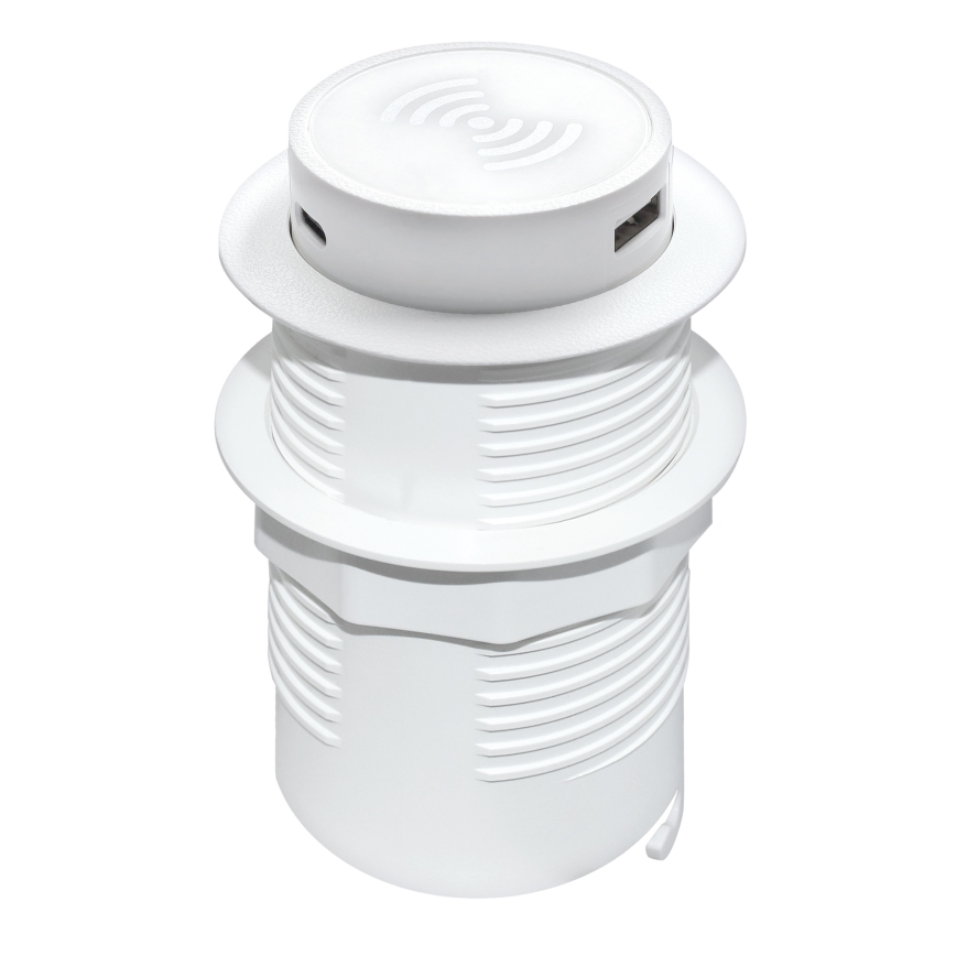 Ugradni bežični punjač + USB A+C, beo