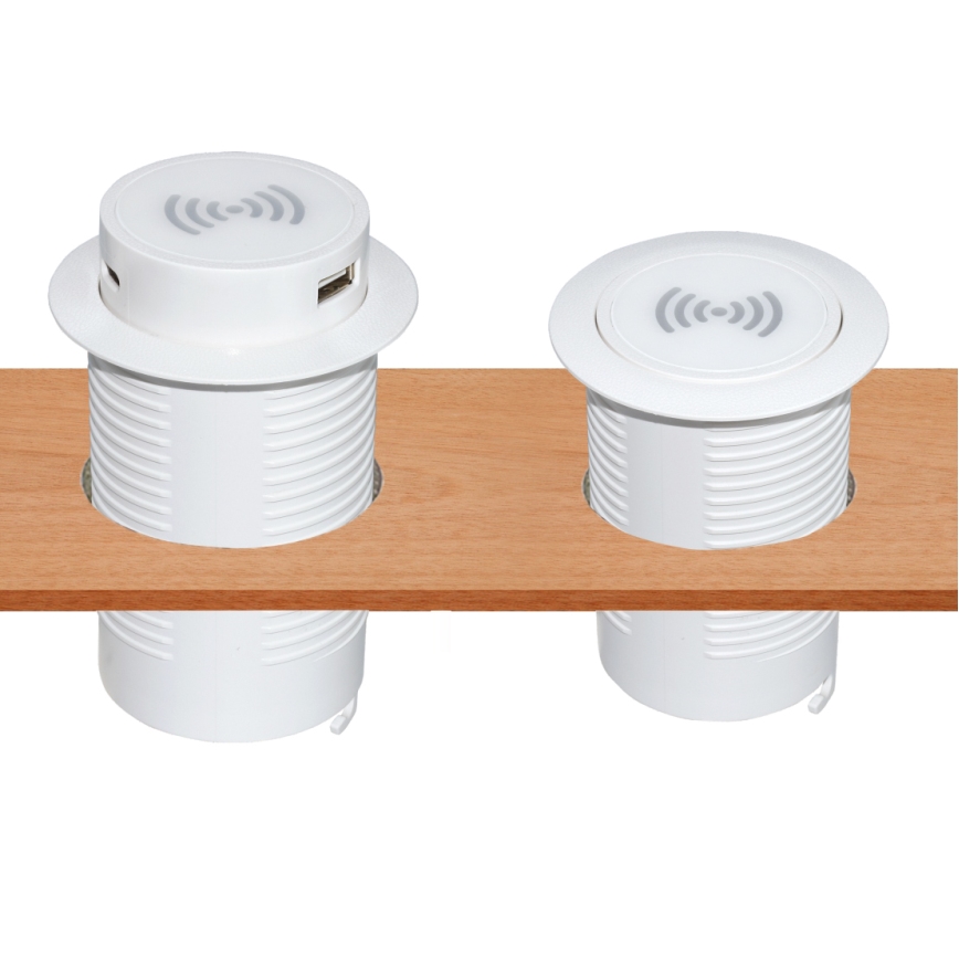 Ugradni bežični punjač + USB A+C, beo