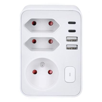 Razdelnik za utičnice 1x16A + 2x 2,5A sa 2x USB (A+C) punjačem, beo