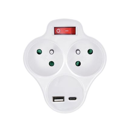 Višestruka utičnica sa USB A+C punjačem i prekidačem 2x10A, bela