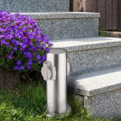 Spoljašnji stub sa 2 utičnice 230 V IP44, mat hrom, okrugli