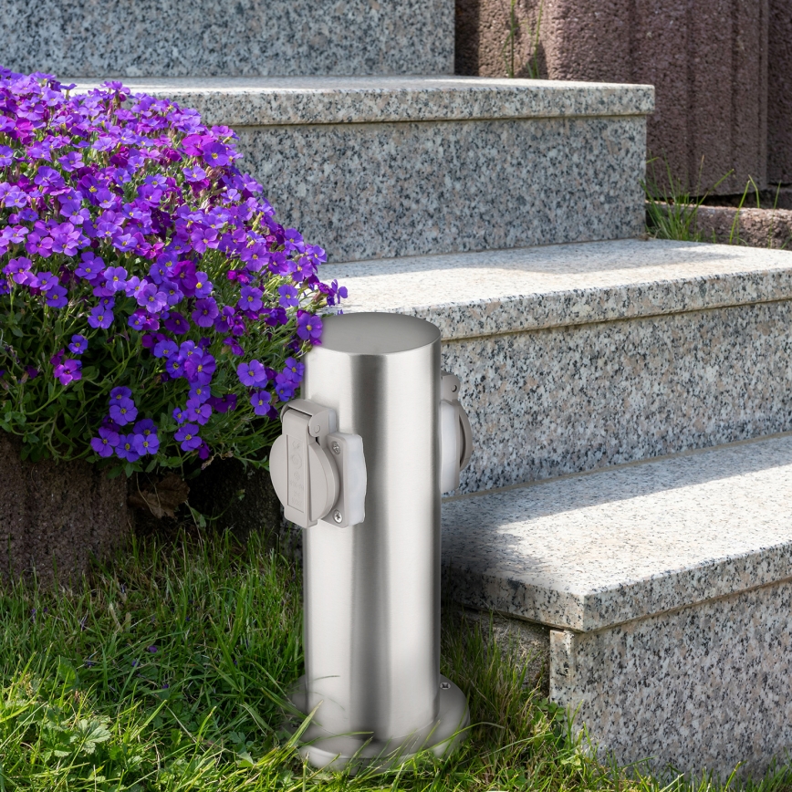 Spoljašnji stub sa 2 utičnice 230 V IP44, mat hrom, okrugli