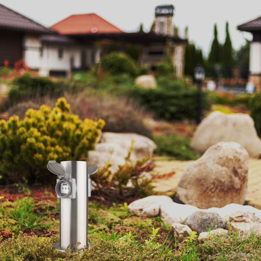 Spoljašnji stub sa 2 utičnice 230 V IP44, mat hrom, okrugli