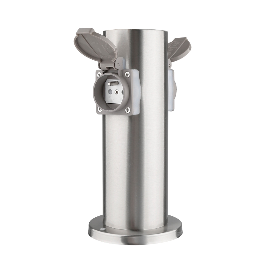 Spoljašnji stub sa 2 utičnice 230 V IP44, mat hrom, okrugli