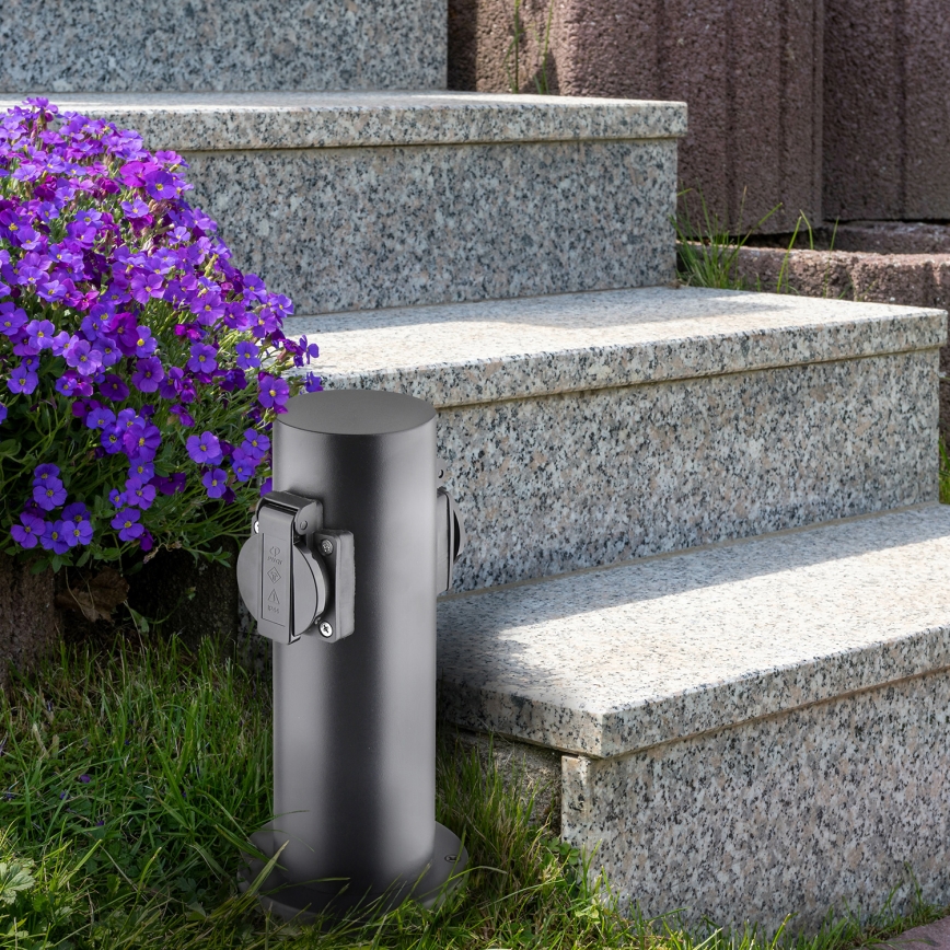 Spoljni stub za 2 utičnice, 230 V, IP44, crni, okrugli