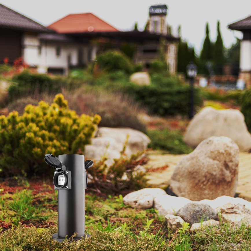 Spoljni stub za 2 utičnice, 230 V, IP44, crni, okrugli