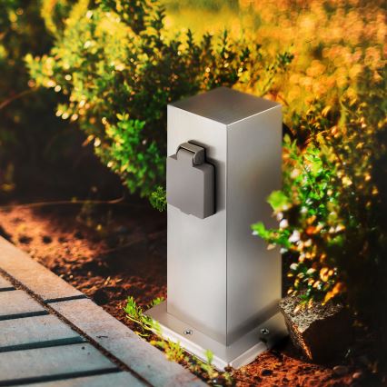 Spoljni stub sa 2 utičnice 230V IP44, mat hrom, pravougaoni