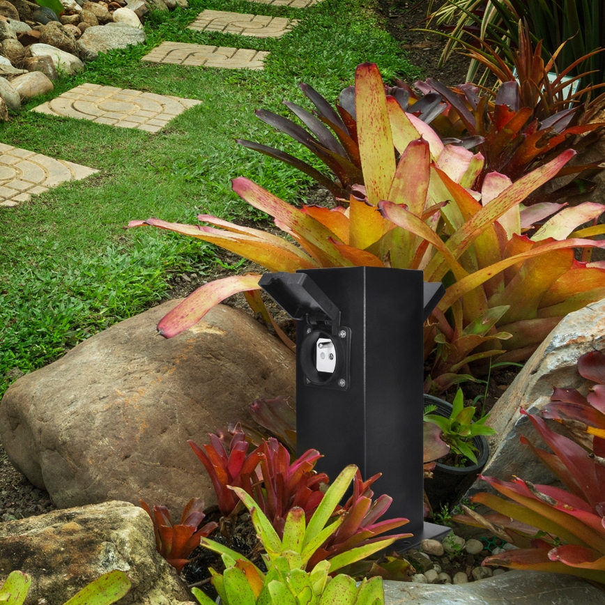 Spoljni stub sa 2 utičnice 230 V IP44, crni, pravougaoni