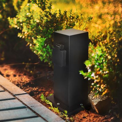 Spoljni stub sa 2 utičnice 230 V IP44, crni, pravougaoni