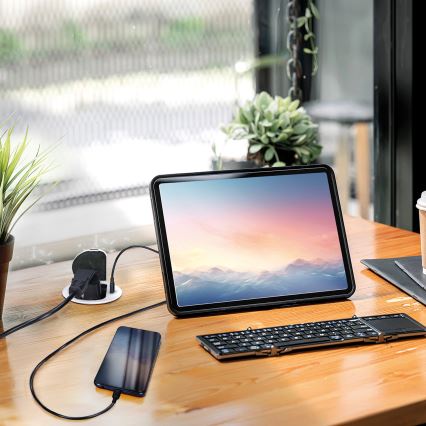 Utični stubić za radnu ploču stola 1×230 V + USB‑C Power Delivery, srebrna/crna