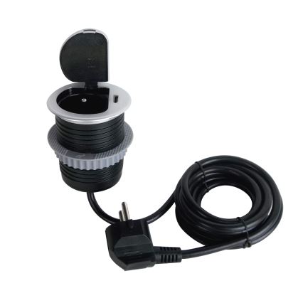 Utični stubić za radnu ploču stola 1×230 V + USB‑C Power Delivery, srebrna/crna