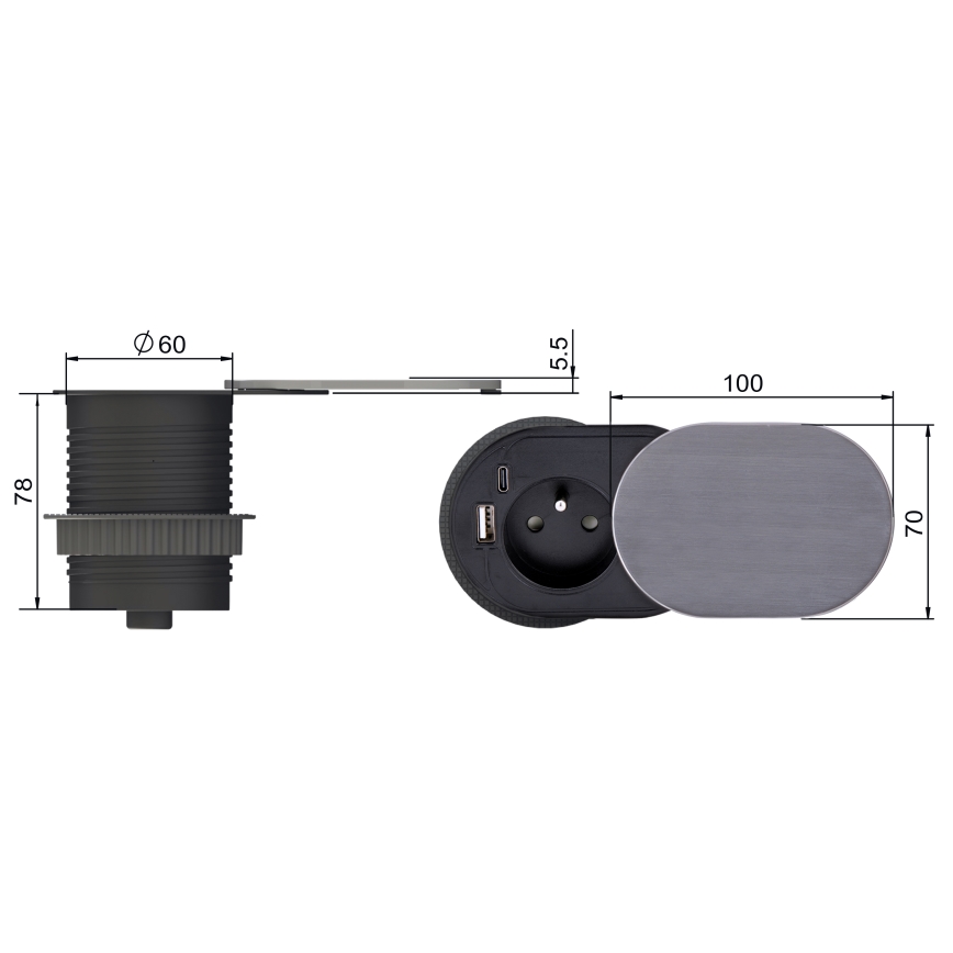 Ugradna utičnica 1Z + USB A+C