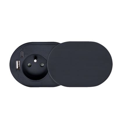 Ugradna utičnica sa kliznim poklopcem 20W 1 utičnica + USB A+C crna