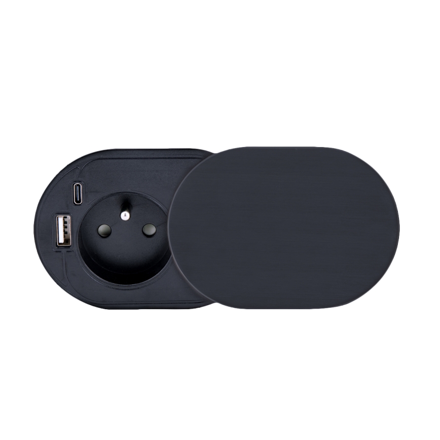 Ugradna utičnica sa kliznim poklopcem 20W 1 utičnica + USB A+C crna