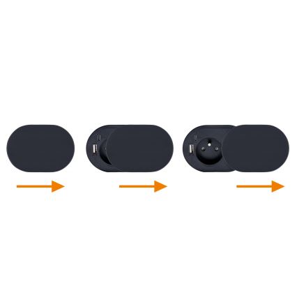 Ugradna utičnica sa kliznim poklopcem 20W 1 utičnica + USB A+C crna