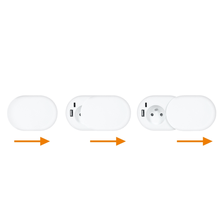 Ugradna utičnica 20W, 1x utičnica + USB A+C, bela