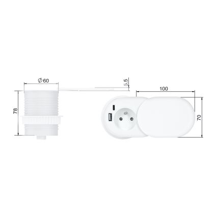 Ugradna utičnica 20W, 1x utičnica + USB A+C, bela