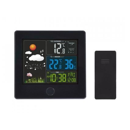 Meteo stanica sa LCD ekranom, napajanje 230V/2xAAA + 2xAAA, crna