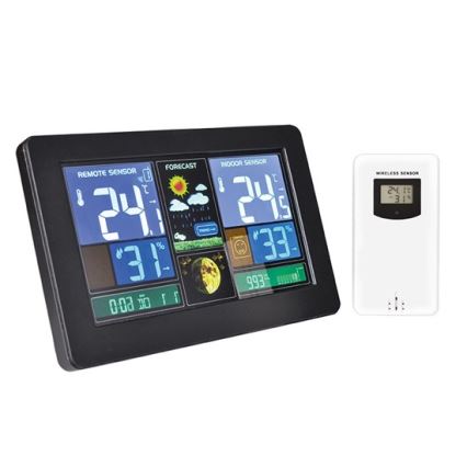 Meteo stanica sa LCD displejem, napajanje: USB 5V ili 2x AAA (mogućnost punjenja), crna
