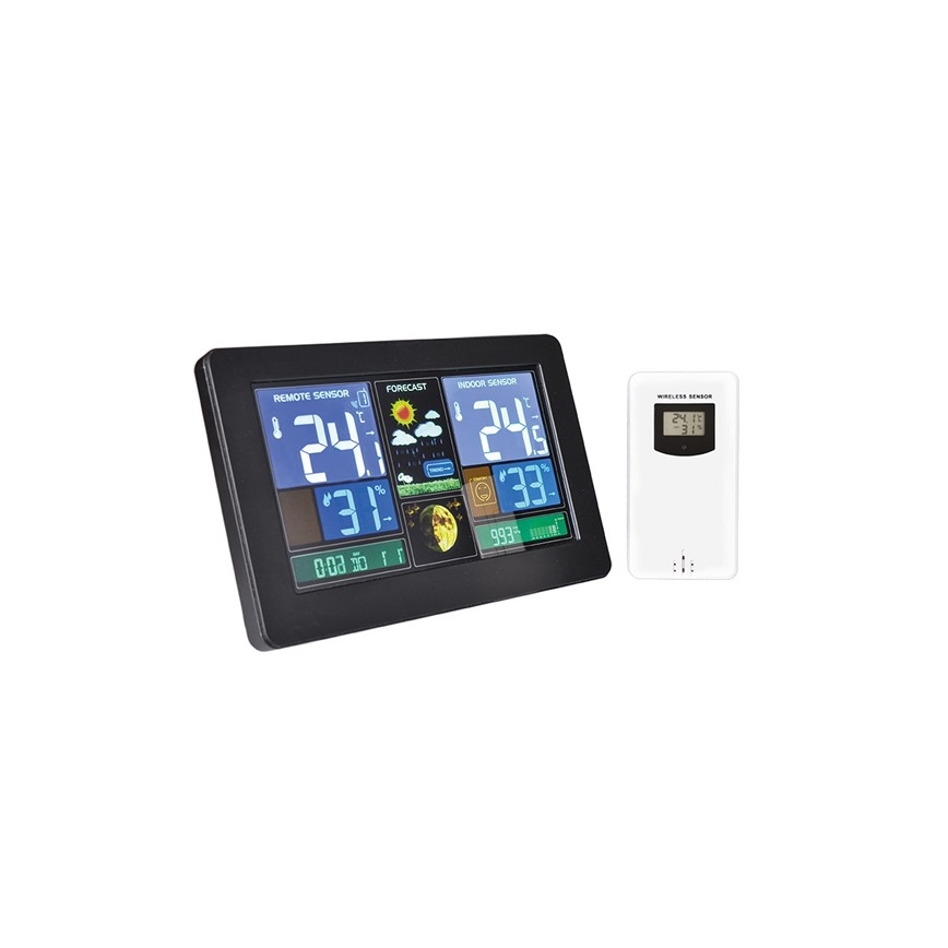 Meteo stanica sa LCD displejem, napajanje: USB 5V ili 2x AAA (mogućnost punjenja), crna