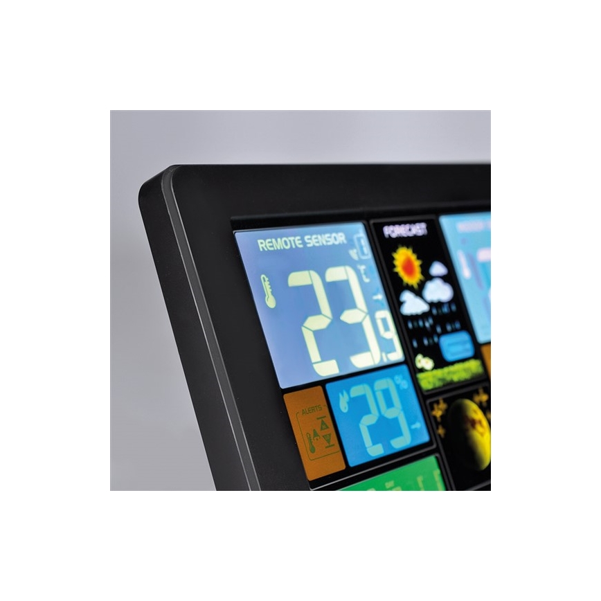 Meteo stanica sa LCD displejem, napajanje: USB 5V ili 2x AAA (mogućnost punjenja), crna