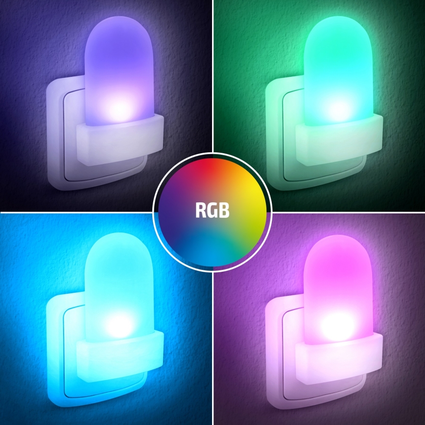 LED RGB orijentaciono svetlo sa senzorom za sumrak za utičnicu LED/0,5W/230V