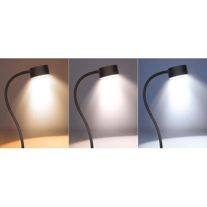 LED prigušiva fleksibilna punjiva stona lampa sa klipom LED/2W/1800 mAh 3000/4000/6500K crna