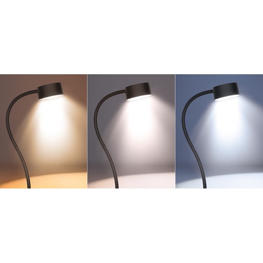 LED prigušiva fleksibilna punjiva stona lampa sa klipom LED/2W/1800 mAh 3000/4000/6500K crna