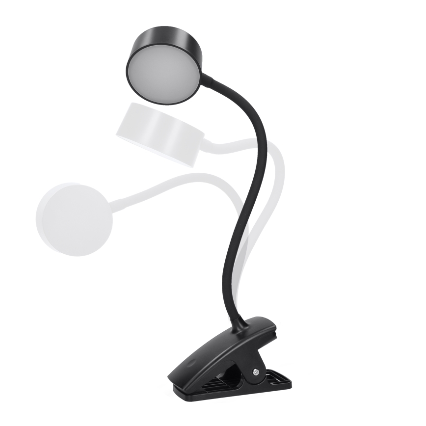 LED prigušiva fleksibilna punjiva stona lampa sa klipom LED/2W/1800 mAh 3000/4000/6500K crna