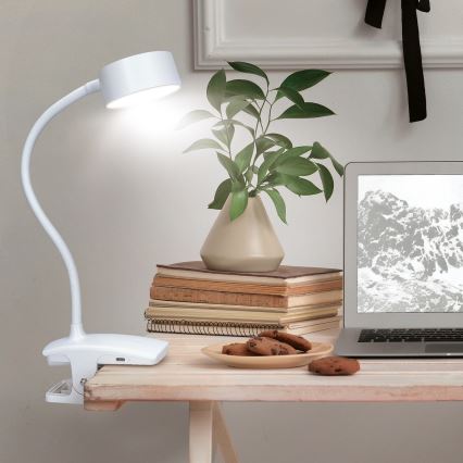 LED prigušiva fleksibilna punjiva stona lampa sa stezaljkom LED/2W/1800 mAh 3000/4000/6500K bela