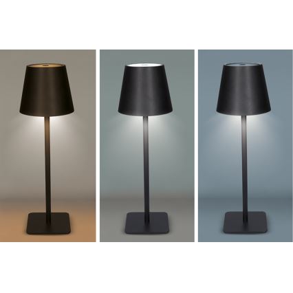 LED stona lampa LUCCA, prigušiva, punjiva, dodirna, LED/3,7V, 3000/4000/6500K, 2000 mAh, crna