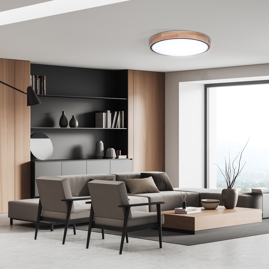 LED prigušiva stropna svetiljka IRON OAK LED/48W/230V 3000-6500K hrast prečnik 40 cm + daljinski upravljač