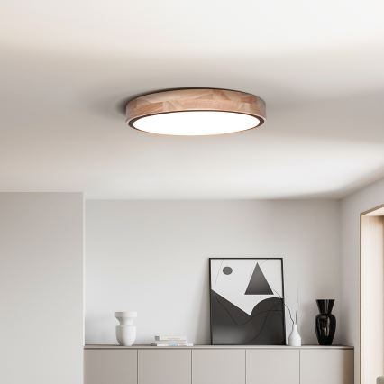 LED prigušiva stropna svetiljka IRON OAK LED/48W/230V 3000-6500K hrast prečnik 40 cm + daljinski upravljač