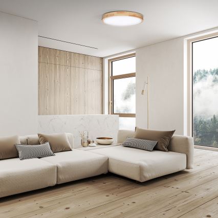 LED prigušiva plafonska lampa SOLID OAK LED/48W/230V 3000-6500K hrast prečnik 39 cm + daljinski upravljač