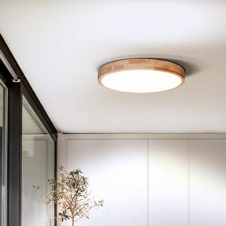 LED prigušiva plafonska lampa SOLID OAK LED/48W/230V 3000-6500K hrast prečnik 39 cm + daljinski upravljač