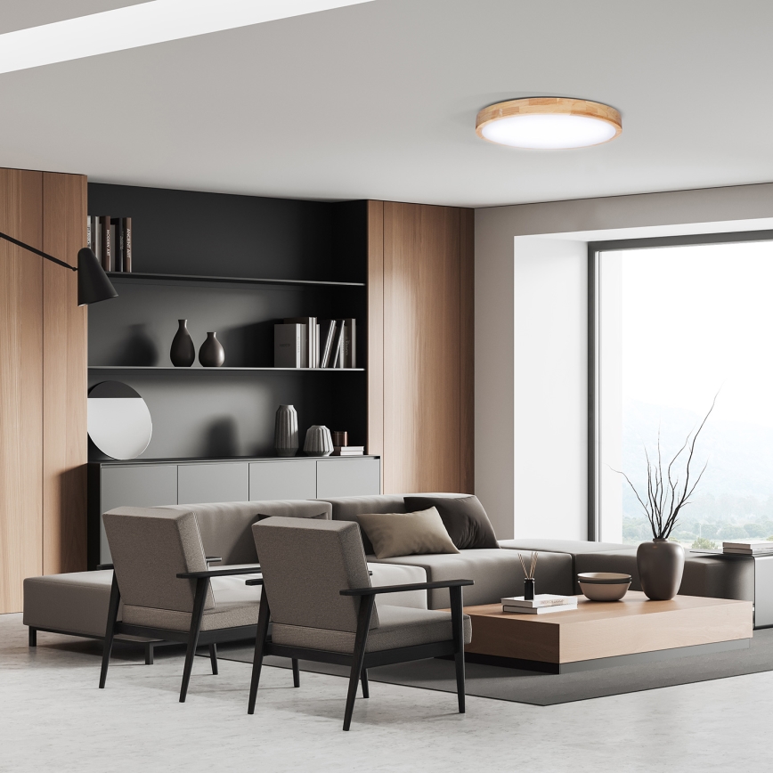 LED prigušiva plafonska lampa SOLID OAK LED/48W/230V 3000-6500K hrast prečnik 39 cm + daljinski upravljač