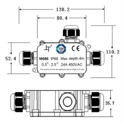 Vodootporna spojna kutija 24A/450V AC IP68