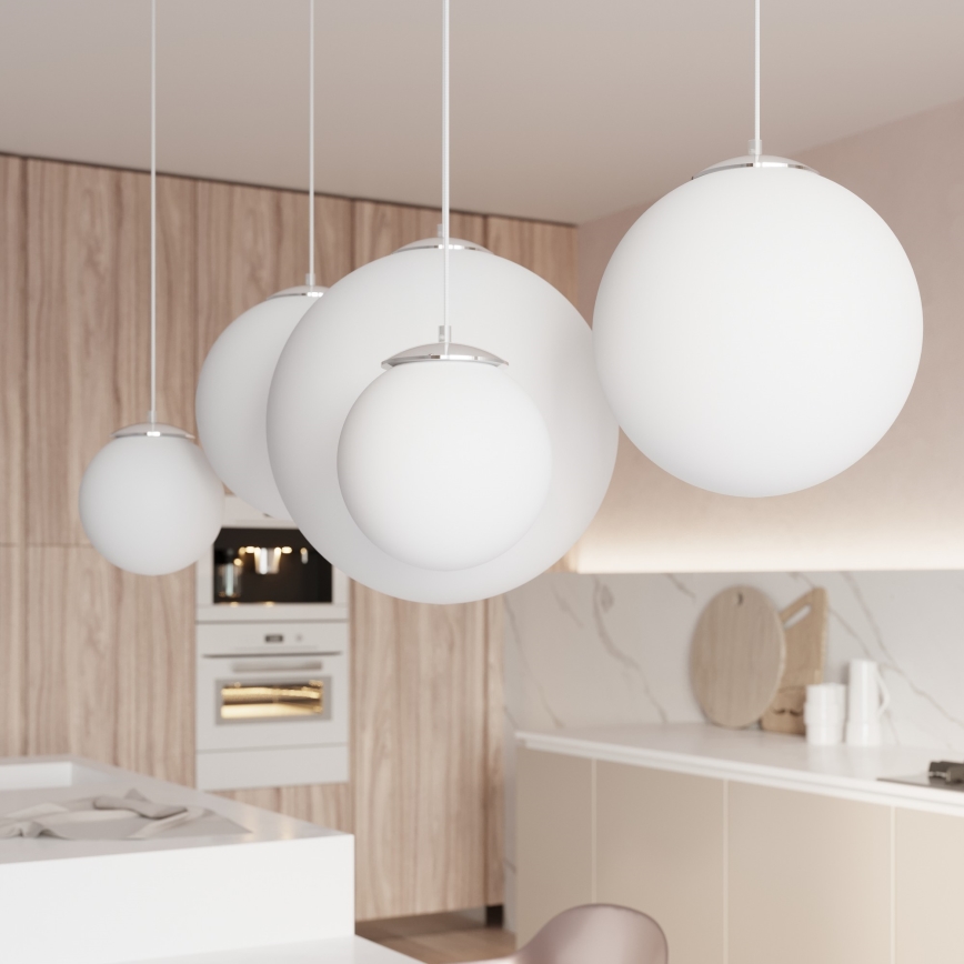 Luster na sajli UGO 1xE27/15W/230V prečnika 20 cm bela/sjajni hrom