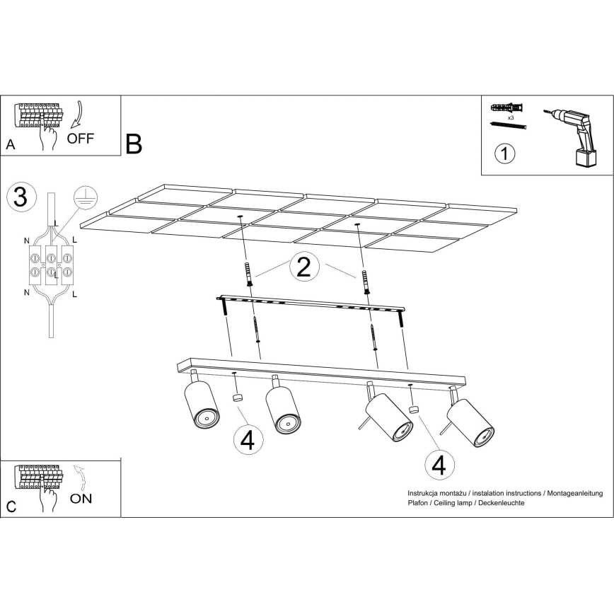 Spot svetiljka RING 4L 4xGU10/10W/230V crna