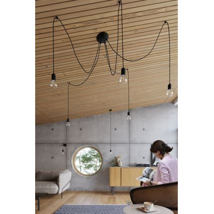 Stropni luster na sajli EDISON 3, 3xE27/60W/230V, pauk, crne boje