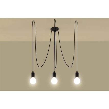 Stropni luster na sajli EDISON 3, 3xE27/60W/230V, pauk, crne boje