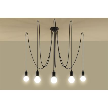 Luster na lanku EDISON 5 5xE27/60W/230V pauk crne boje