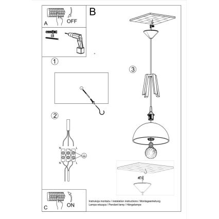 Luster na sajli CASCO 1xE27/60W/230V, prečnik 30 cm, breza