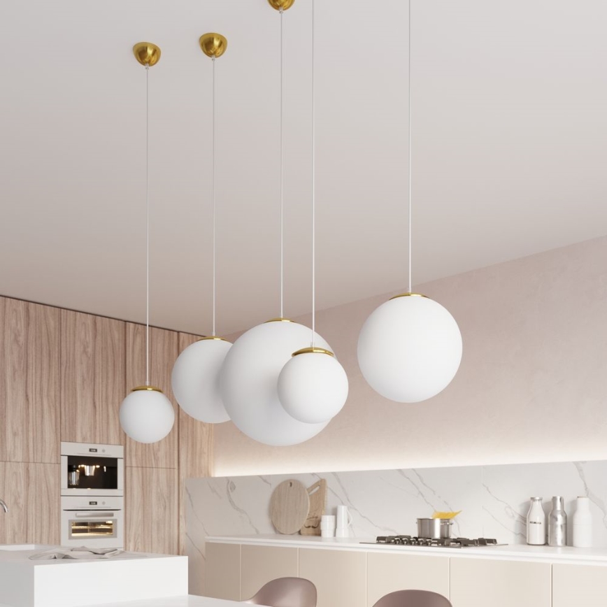 Luster na sajli TOYA 1x E27/60W/230V, prečnika 30 cm, bela/zlatna