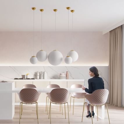 Luster na sajli TOYA 1xE27/60W/230V prečnik 40 cm beo/zlatan