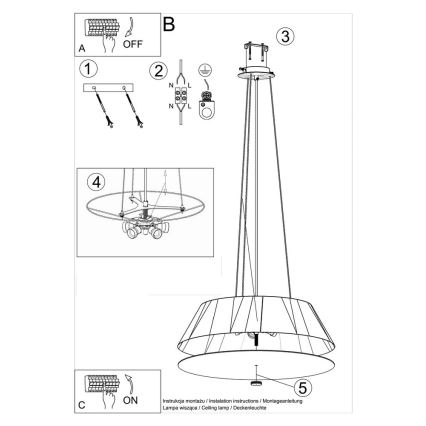 Luster na sajli VEGA 5xE27/60W/230V prečnik 60 cm crni